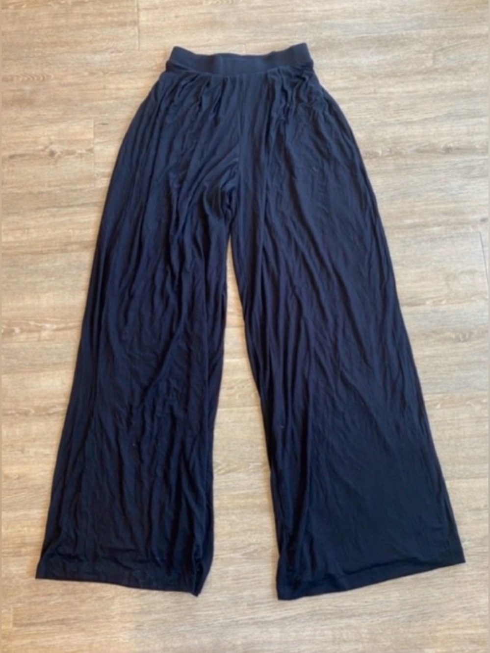 Women’s Black Self-Double Layer Wide Leg Pants Large - Picture 3 of 4